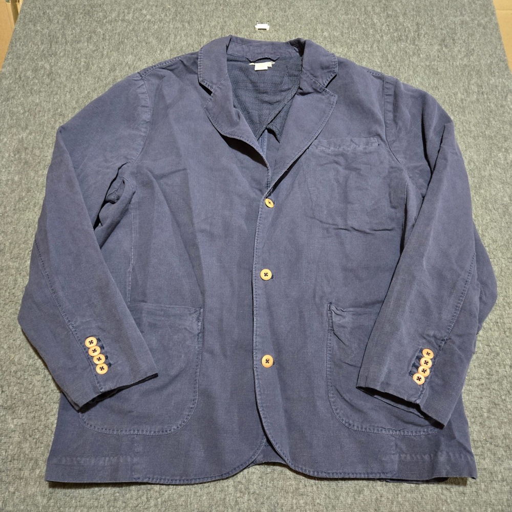 Carbon 2 Cobalt Men's Large Blazer Jacket Indigo Blue Linen Cotton Unstructured